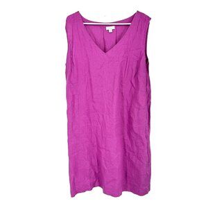 J Jill Women XL Linen Dress Sleeveless Pink V Neck Lightweight Breathable Summer
